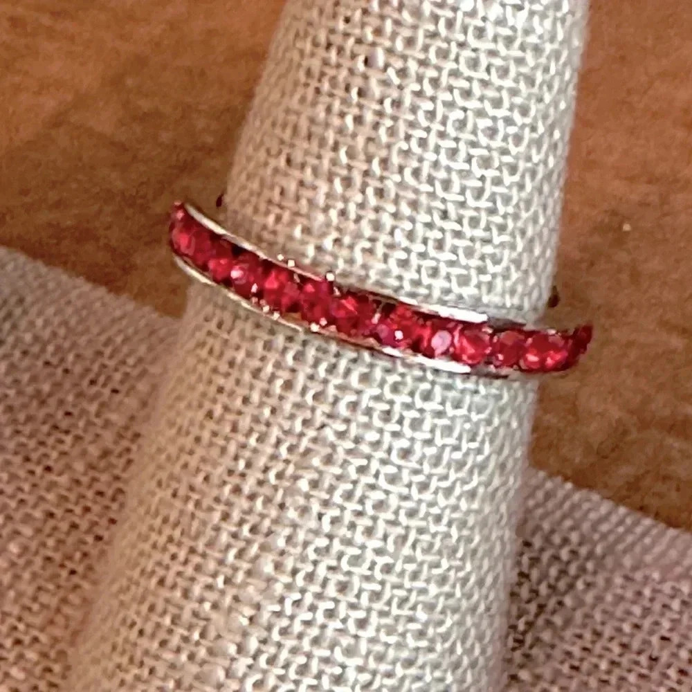 Red Ruby Colored CZ Stainless Steel Eternity Band Stack Ring July Birthstone - Picture 4 of 7